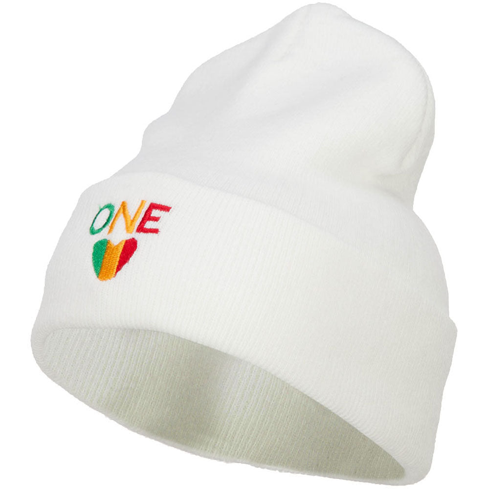 Rasta One Love Embroidered Long Beanie - White OSFM