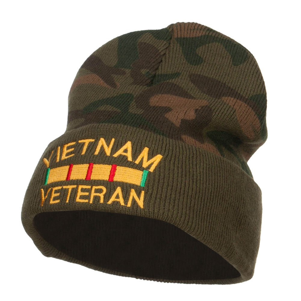 Vietnam Veteran Embroidered Camo Long Beanie - Green OSFM