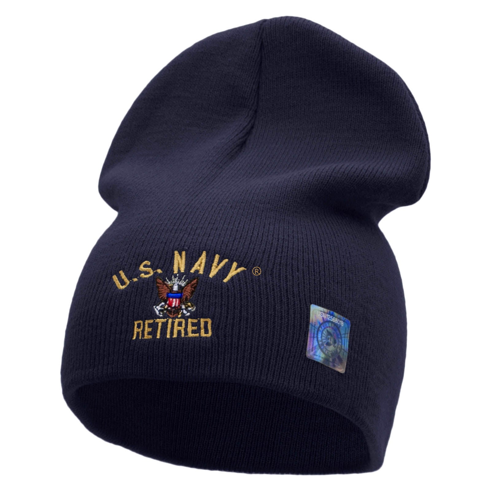 Licensed US Navy Retired Embroidered Short Beanie Made in USA - Navy OSFM