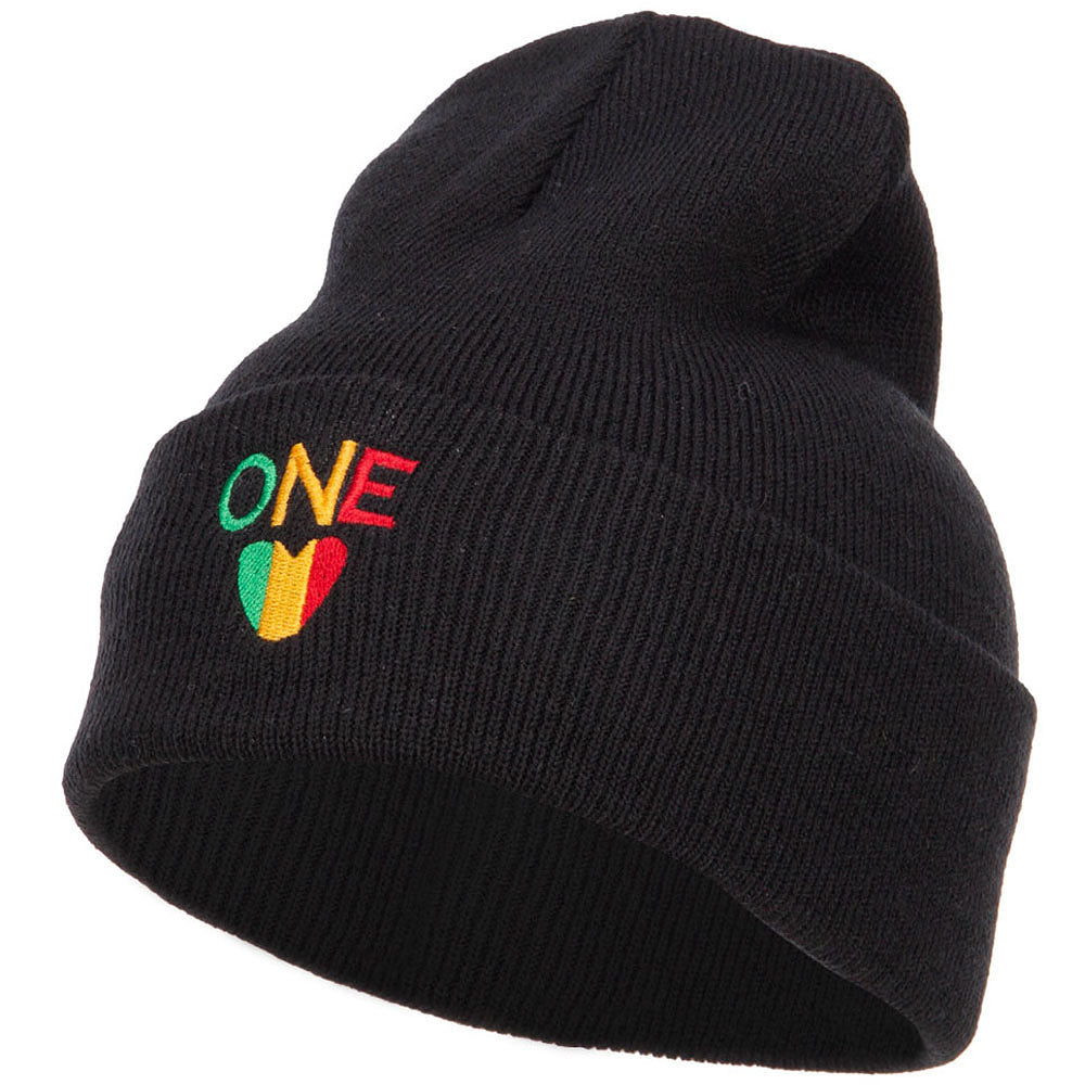 Rasta One Love Embroidered Long Beanie - Black OSFM