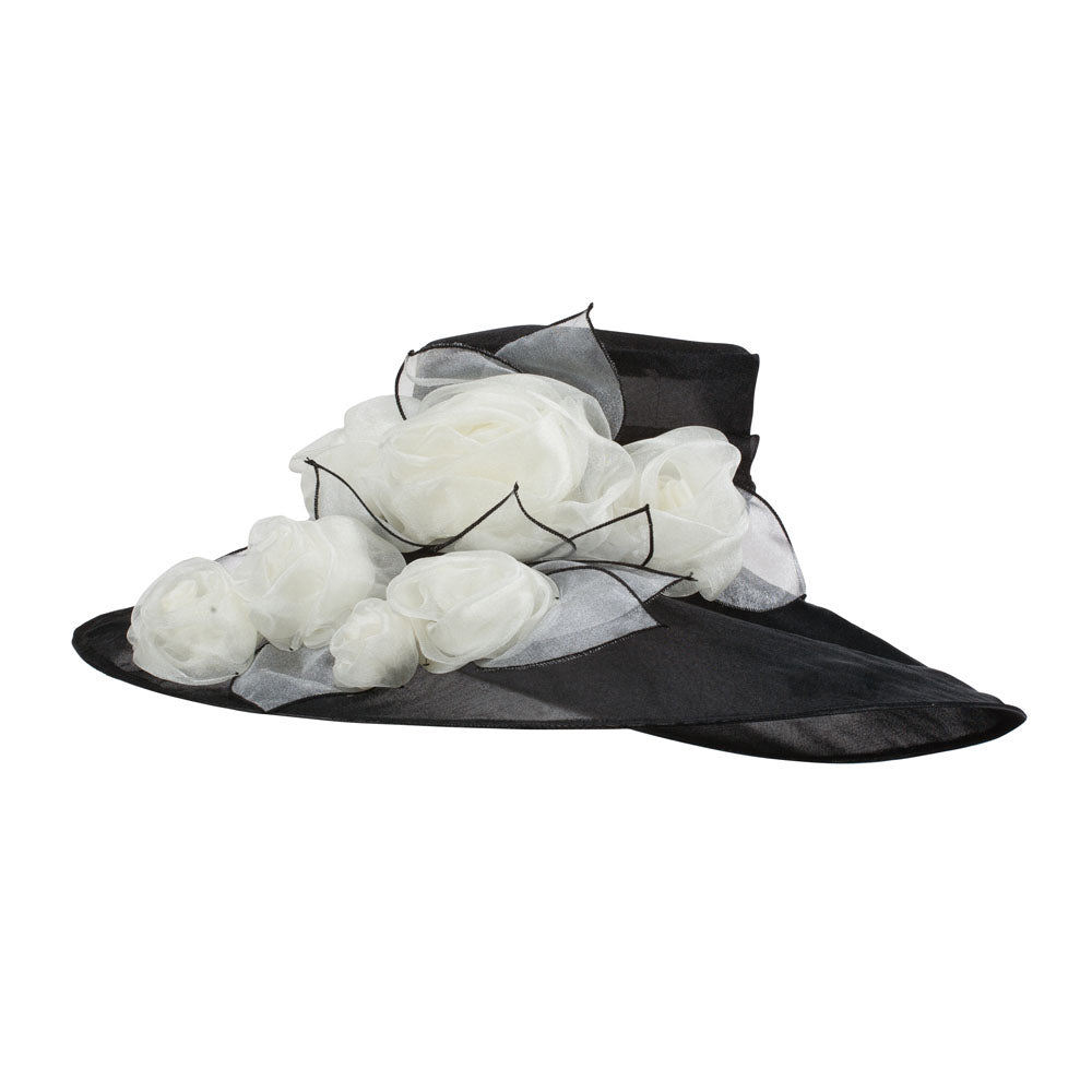 Two Tone Roses Organza Hat - Black White OSFM