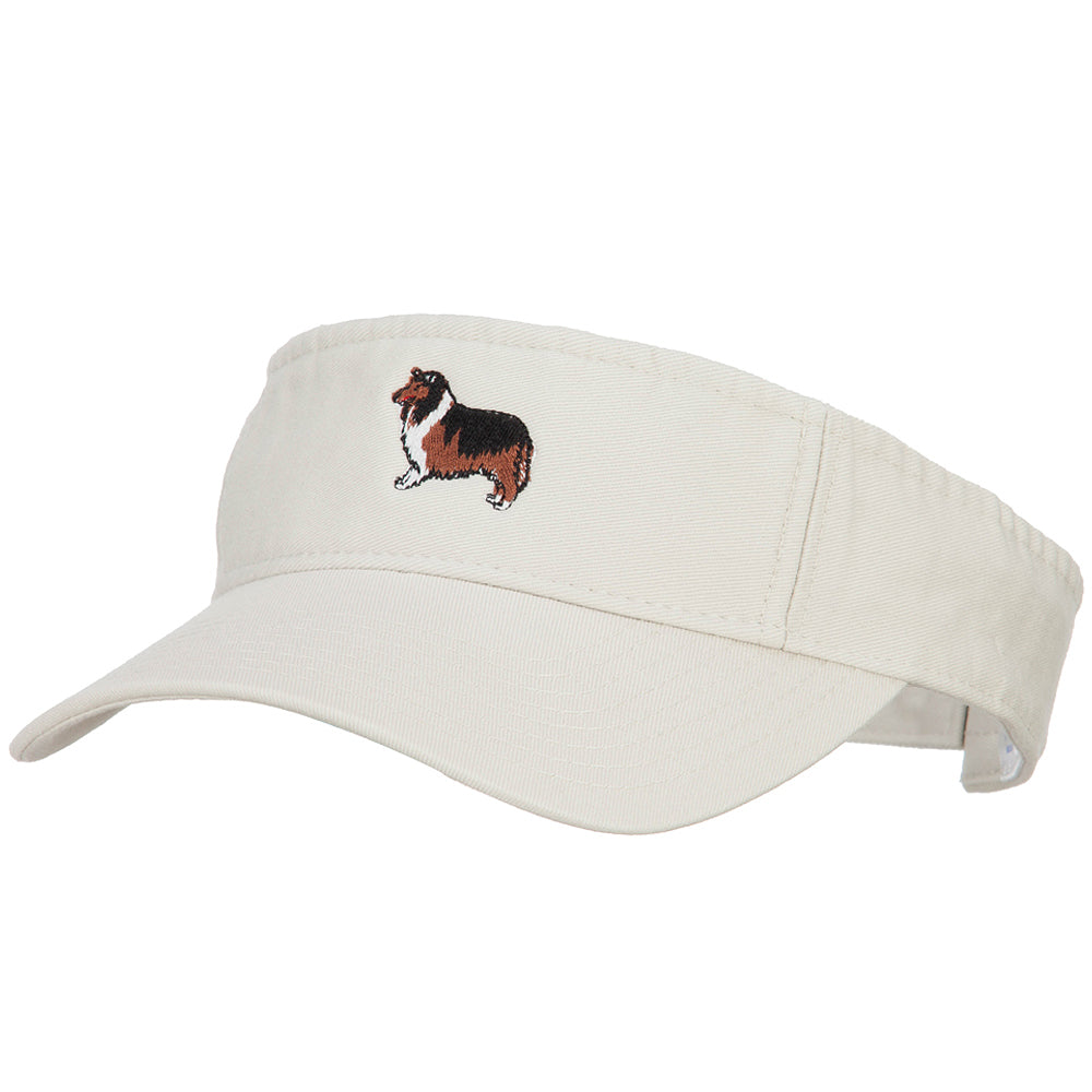 Rough Collie Embroidered Pro Style Cotton Washed Visor - Stone OSFM