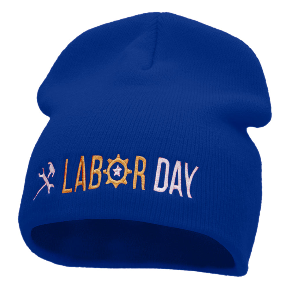 It&#039;s Labor Day Embroidered 8 Inch Knitted Short Beanie - Royal OSFM