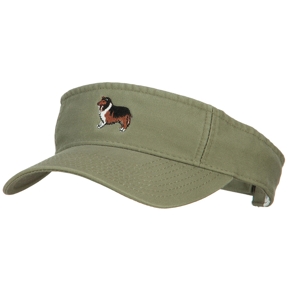 Rough Collie Embroidered Pro Style Cotton Washed Visor - Olive OSFM