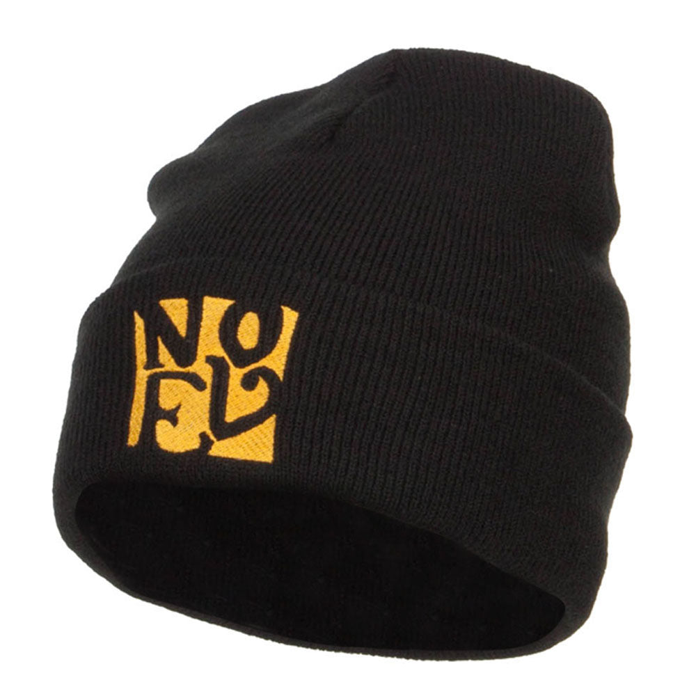 Christmas Noel Embroidered Long Beanie - Black OSFM