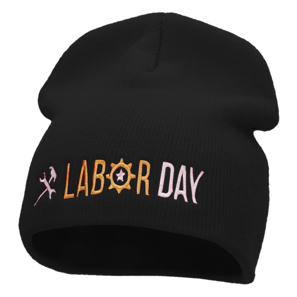 It&#039;s Labor Day Embroidered 8 Inch Knitted Short Beanie - Black OSFM