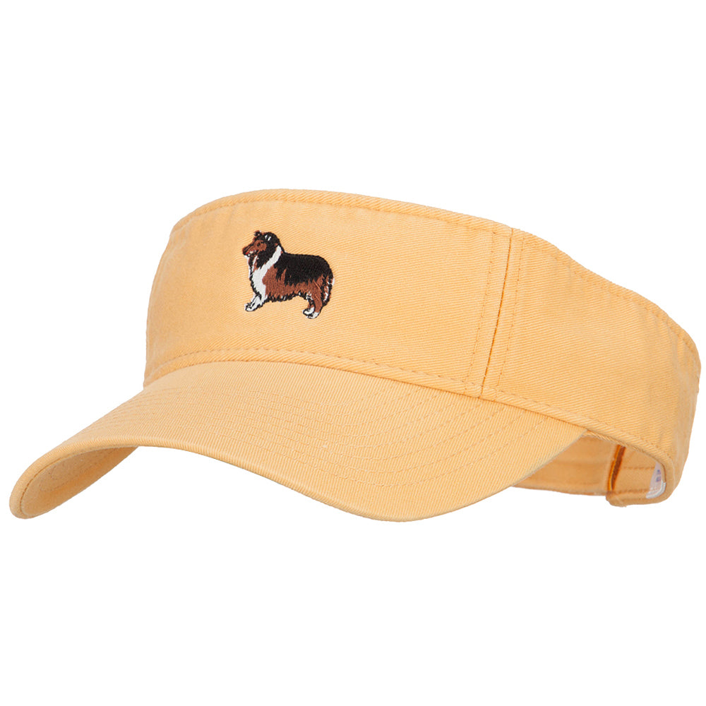 Rough Collie Embroidered Pro Style Cotton Washed Visor - Mango OSFM