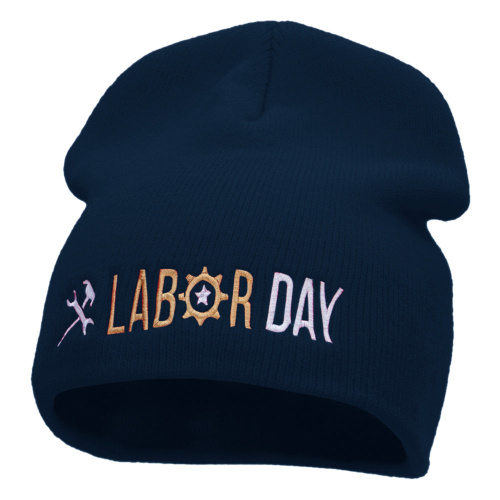 It&#039;s Labor Day Embroidered 8 Inch Knitted Short Beanie - Navy OSFM