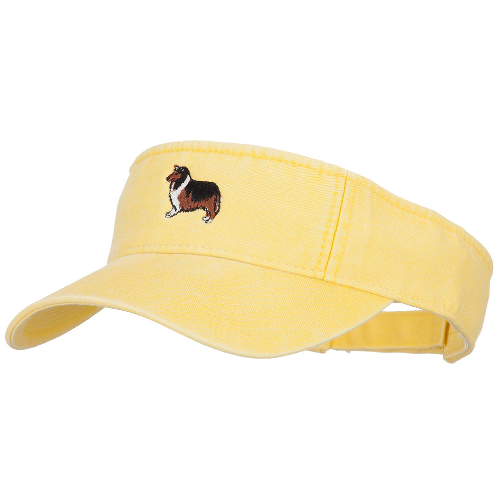 Rough Collie Embroidered Pro Style Cotton Washed Visor - Lemon Yellow OSFM