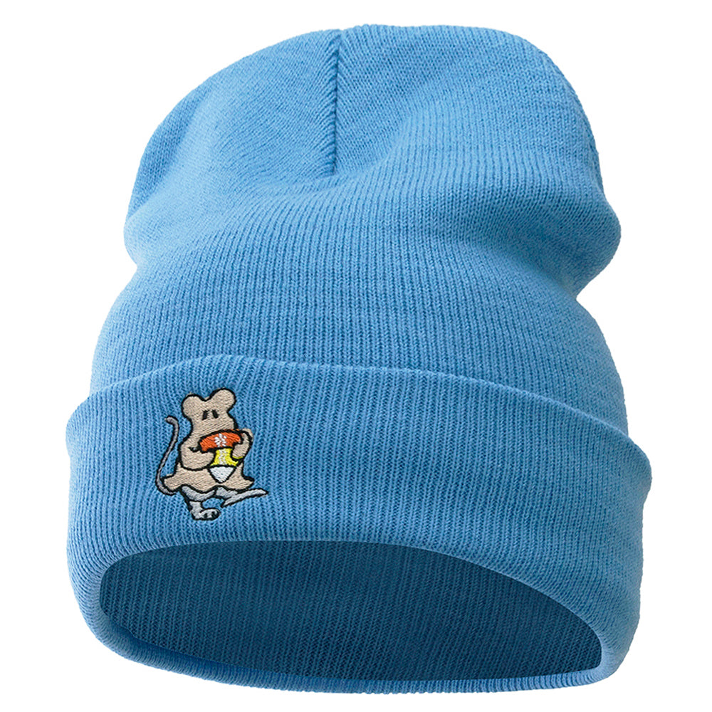 Rat Ghost Embroidered Knitted Long Beanie - Sky Blue OSFM