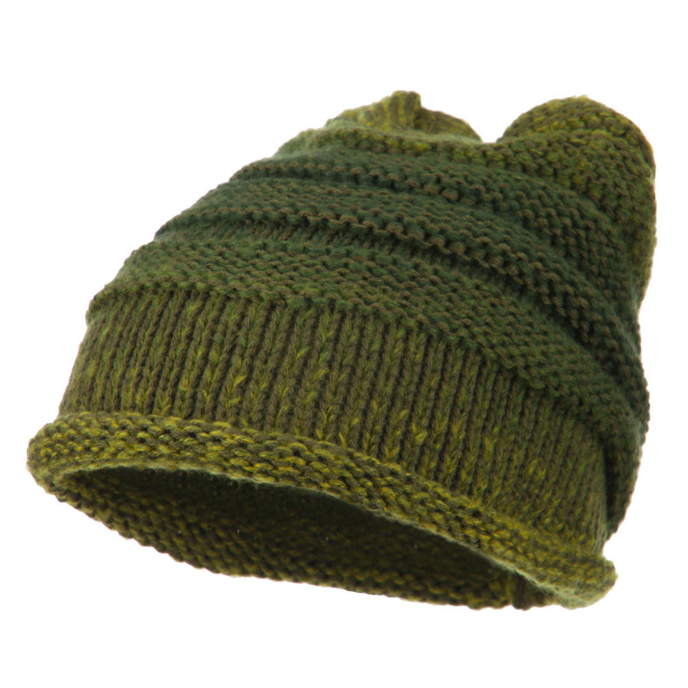 Women&#039;s Ribbed Rolled Beanie - Olive OSFM
