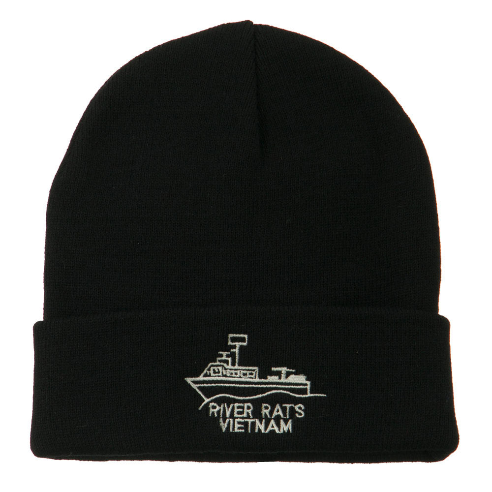 River Rats Vietnam Embroidered Long Beanie - Black OSFM