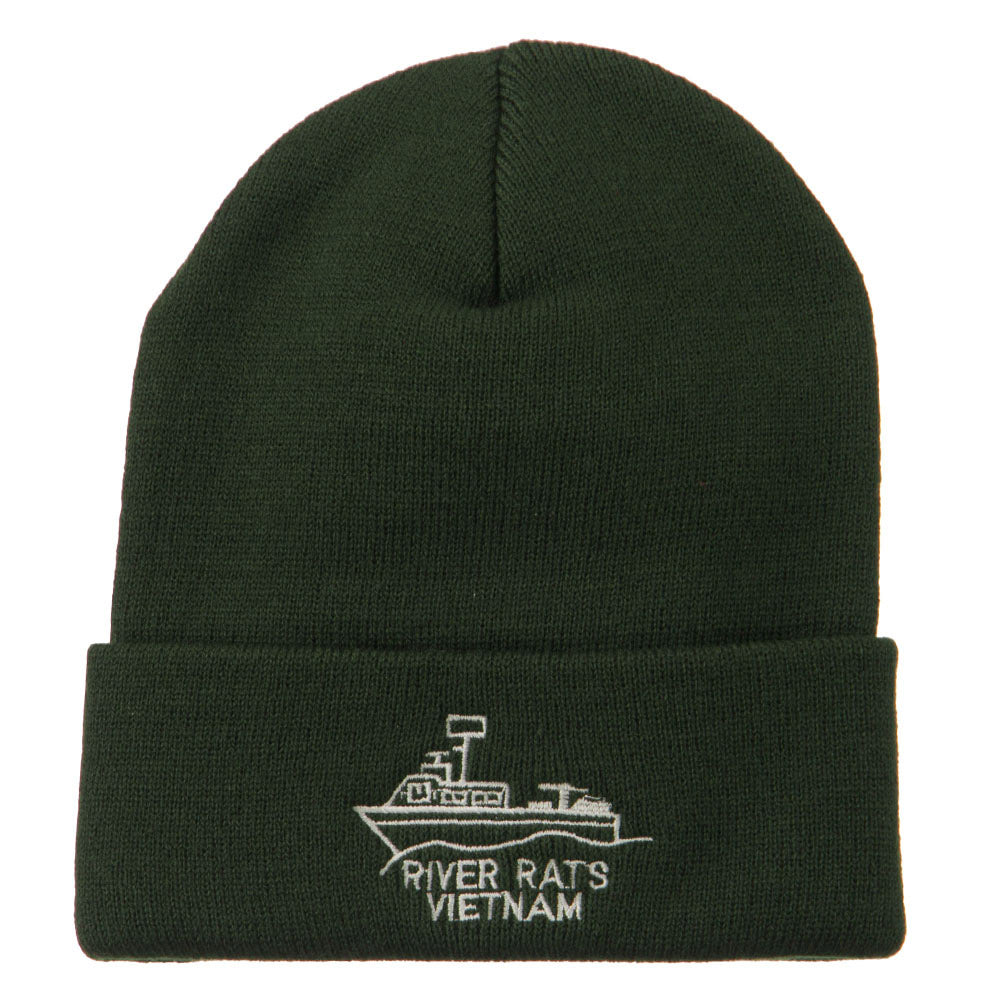 River Rats Vietnam Embroidered Long Beanie - Olive OSFM