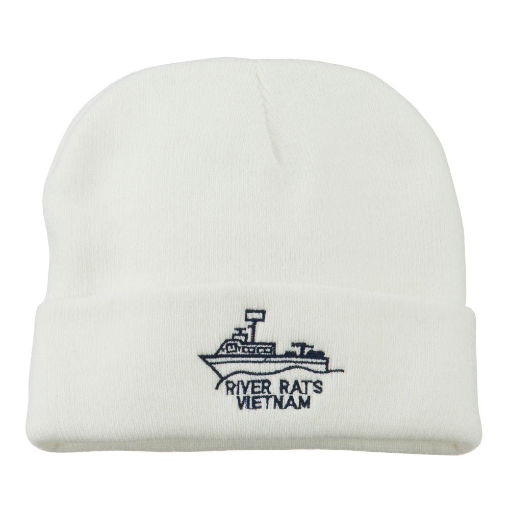River Rats Vietnam Embroidered Long Beanie - White OSFM