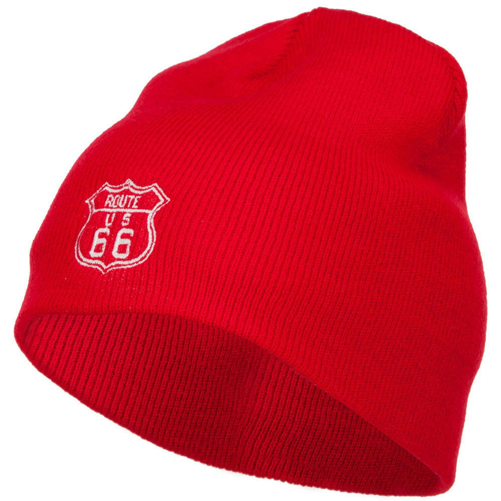 US Route 66 Embroidered Short Beanie - Red OSFM
