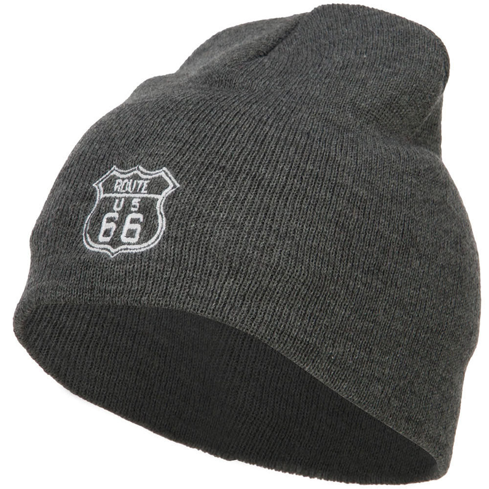US Route 66 Embroidered Short Beanie - Dk Grey OSFM