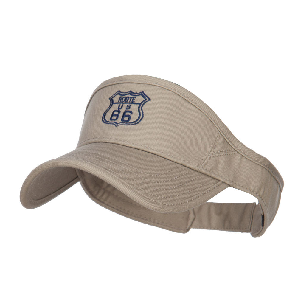 US Route 66 Embroidered Cotton Twill Visor - Khaki OSFM