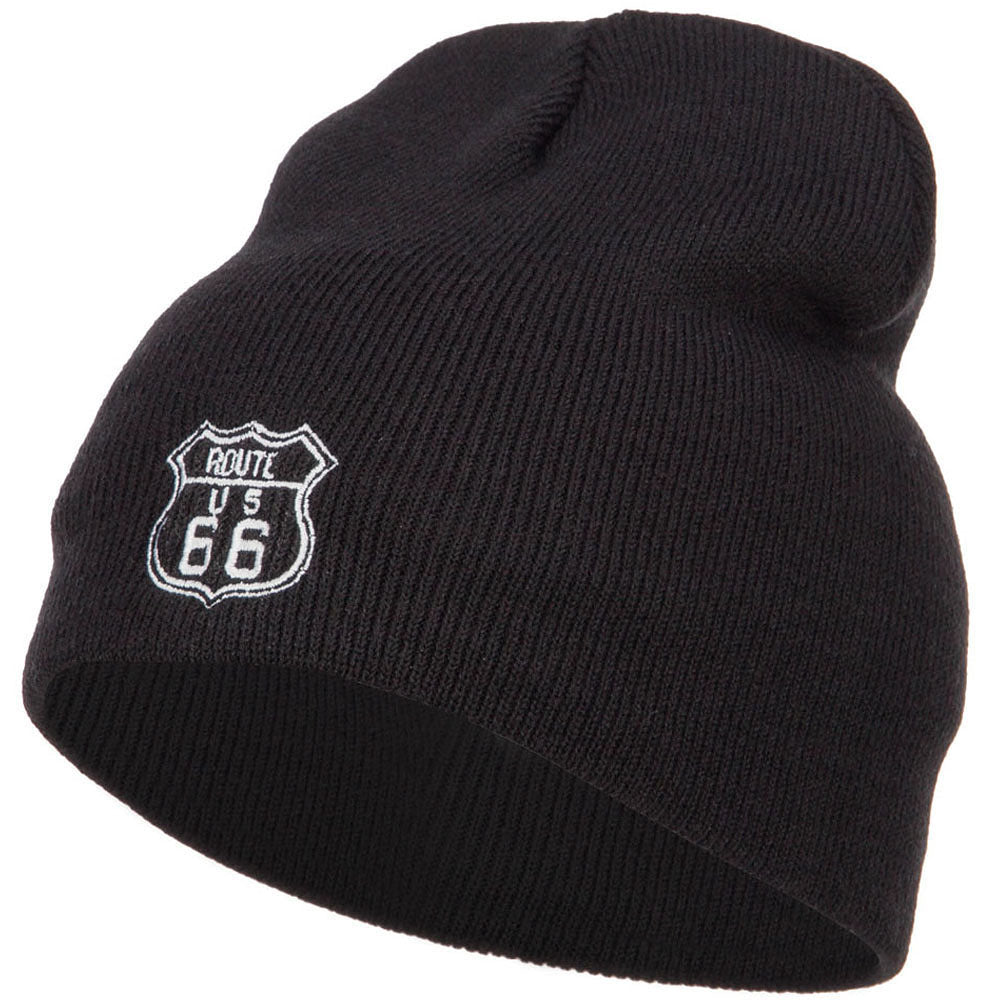 US Route 66 Embroidered Short Beanie - Black OSFM