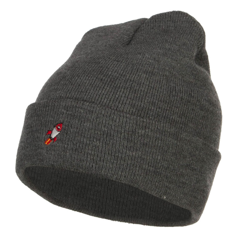 Mini Rocket Embroidered Long Beanie - Dk Grey OSFM