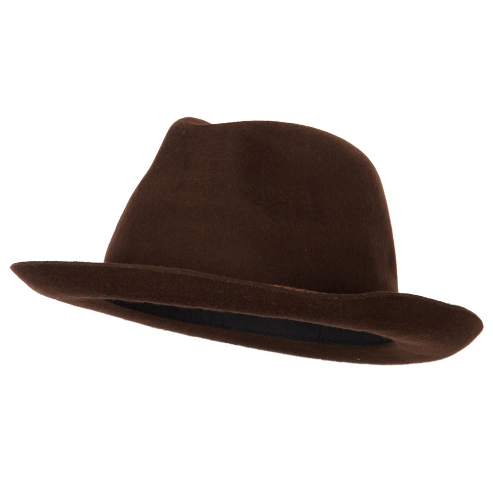 Unisex Braided Leatherette Band Pinched Crown Brushed Wool Felt Fedora Hat - Chocolate L