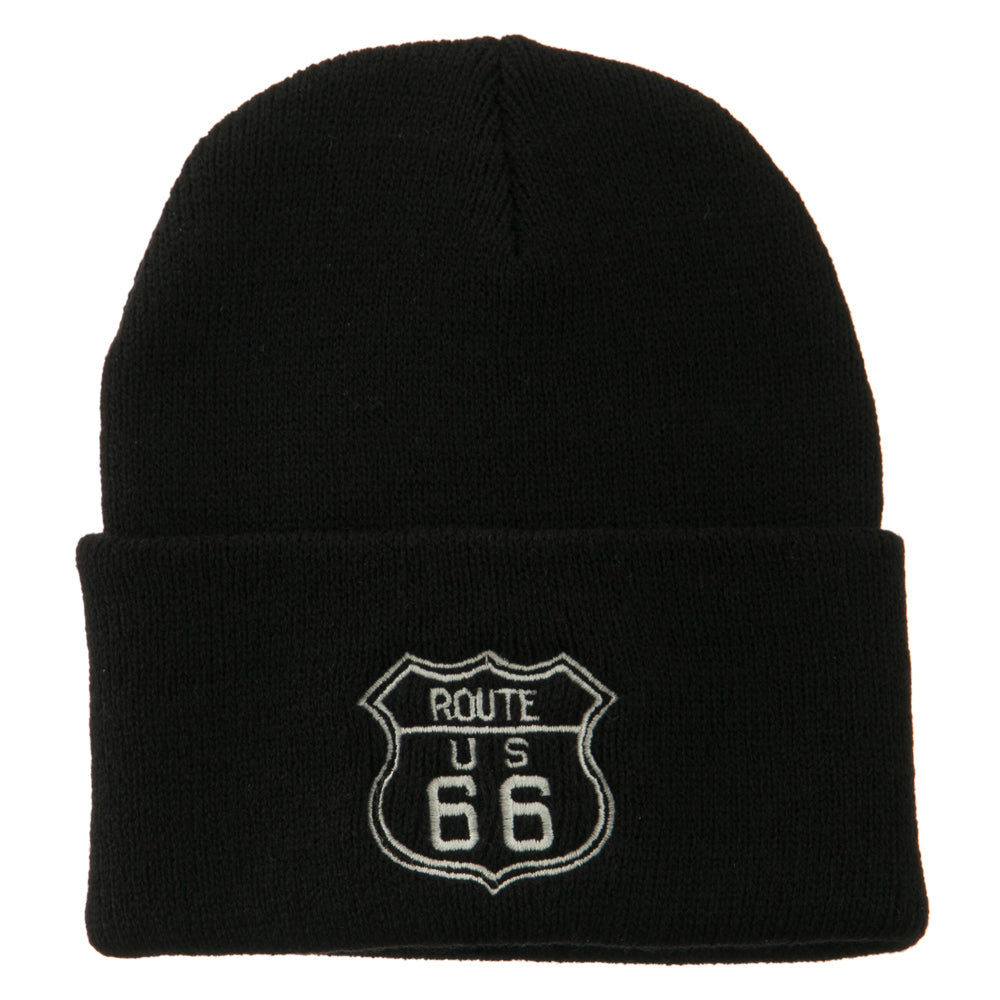 US Route 66 Embroidered Long Beanie - Black OSFM