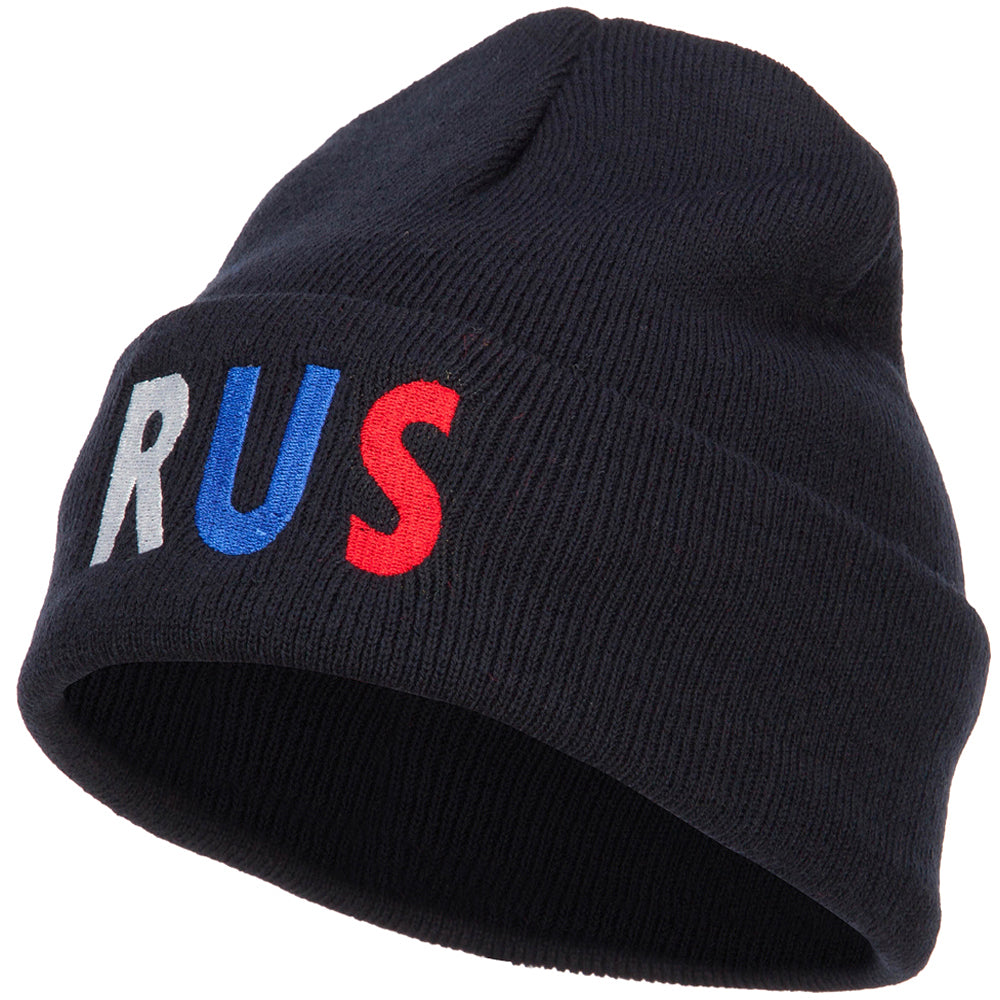 Russia RUS Flag Embroidered Long Beanie - Navy OSFM