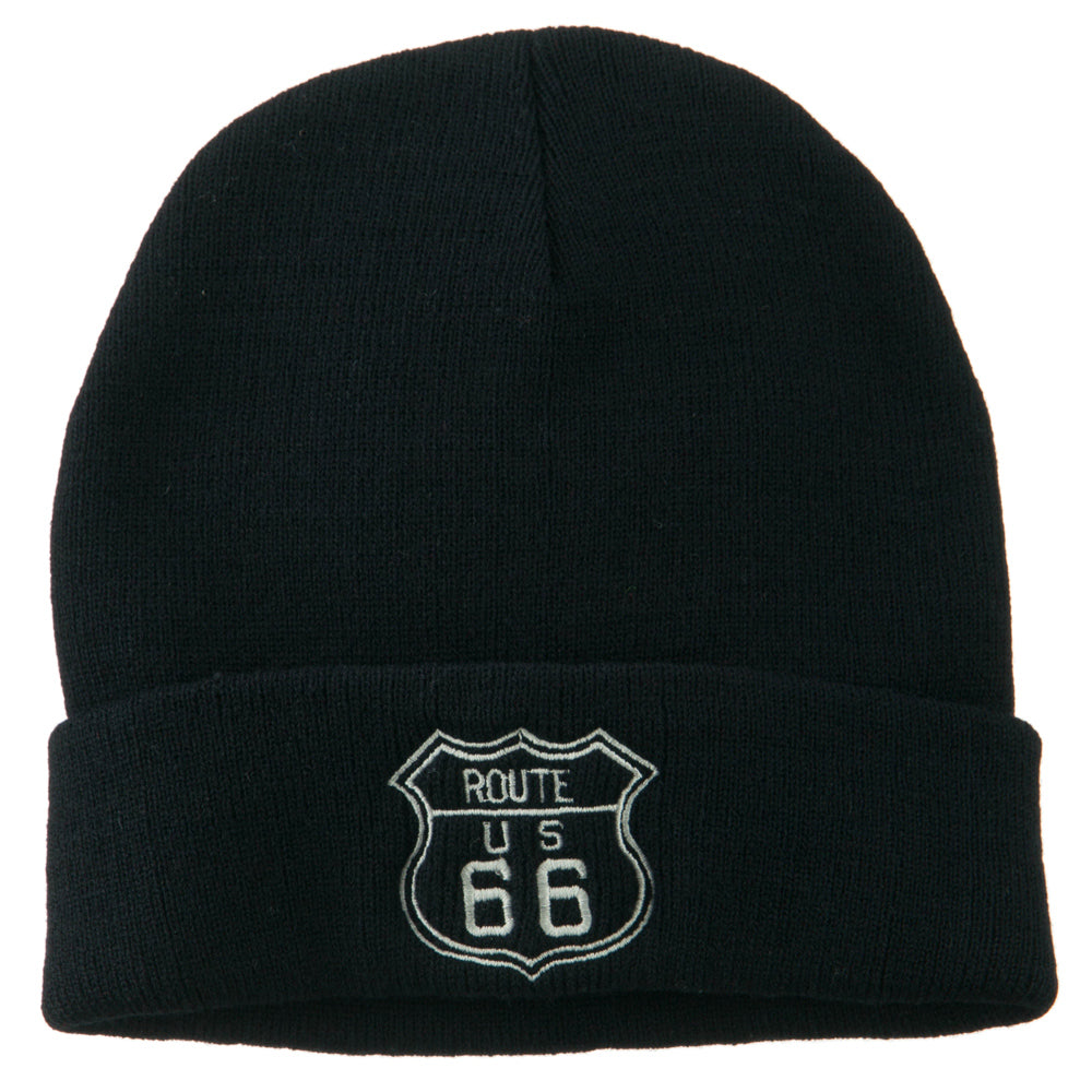 US Route 66 Embroidered Long Beanie - Navy OSFM