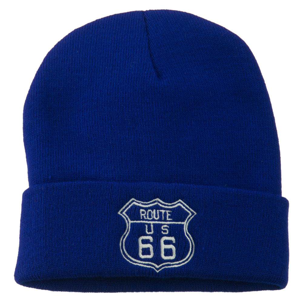 US Route 66 Embroidered Long Beanie - Royal OSFM