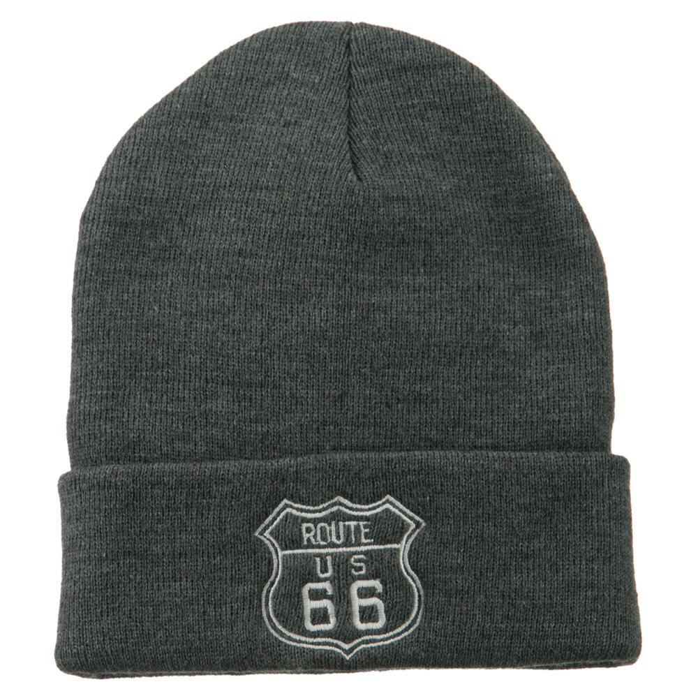 US Route 66 Embroidered Long Beanie - Grey OSFM