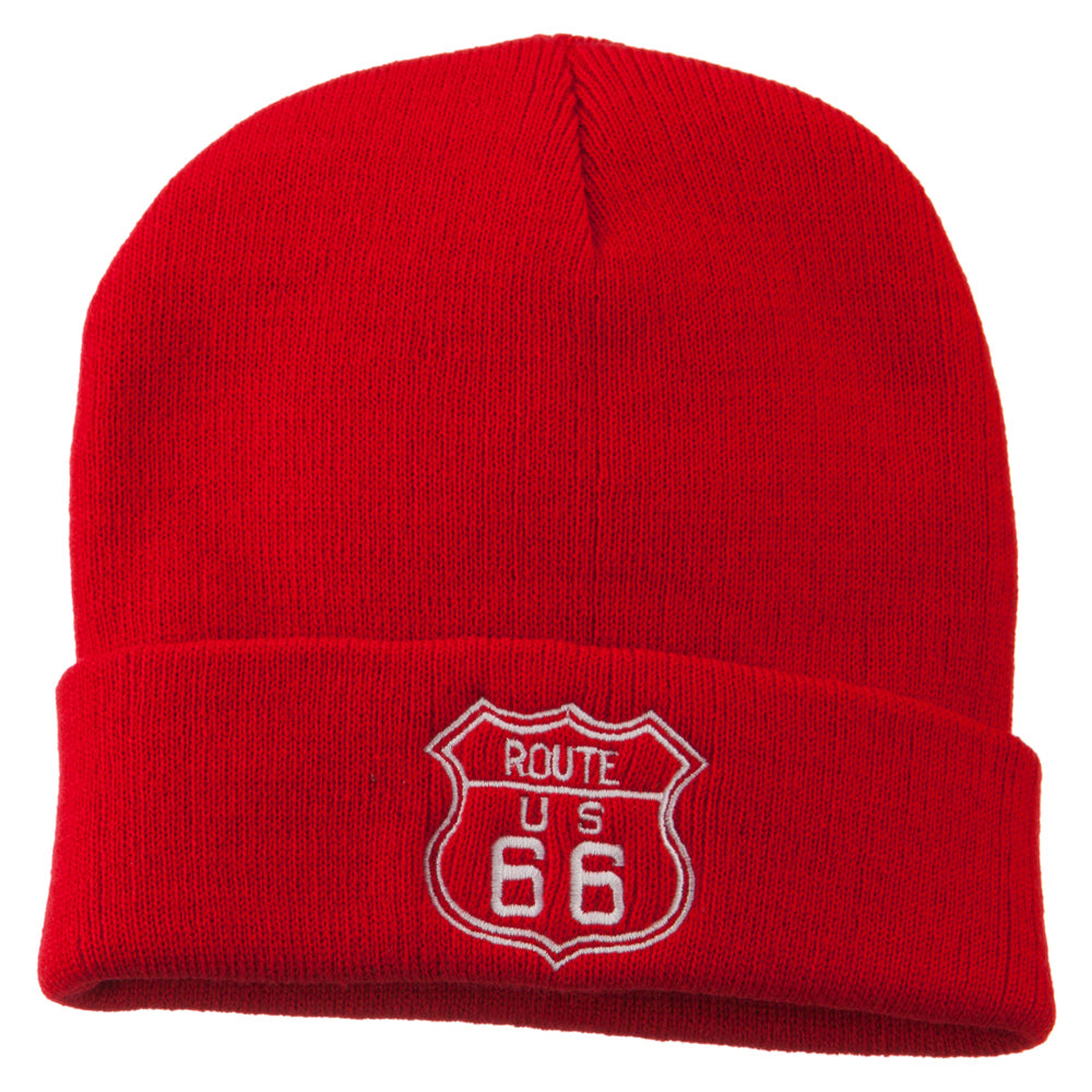 US Route 66 Embroidered Long Beanie - Red OSFM