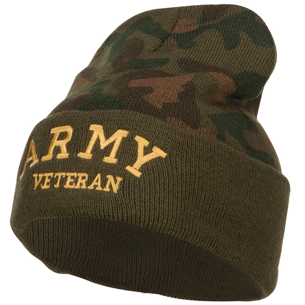 Army Veteran Letters Embroidered Camo Beanie - Green OSFM