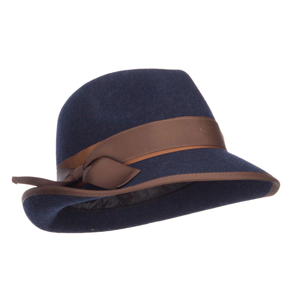 Women&#039;s Ribbon Accent Wool Fedora - Navy OSFM