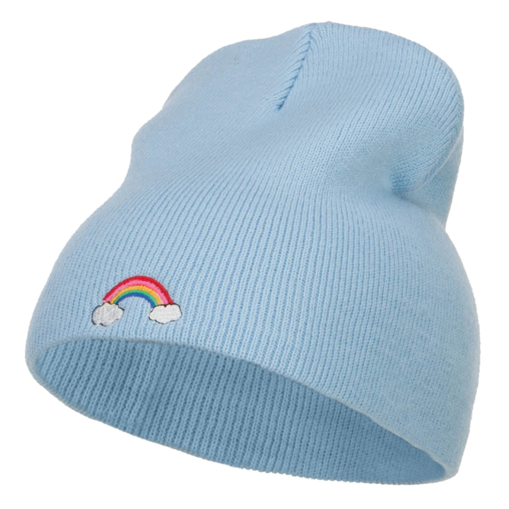 Mini Rainbow Embroidered Short Beanie - Lt Blue OSFM