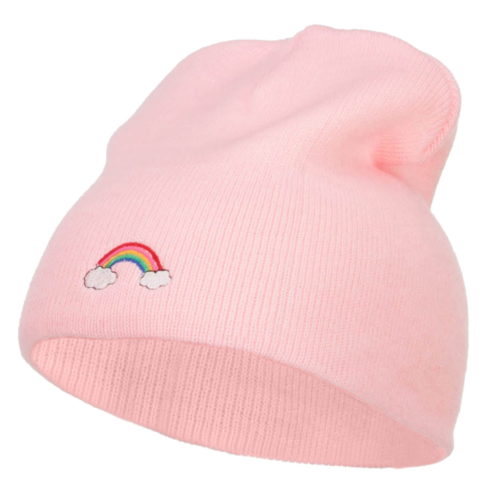Mini Rainbow Embroidered Short Beanie - Pink OSFM