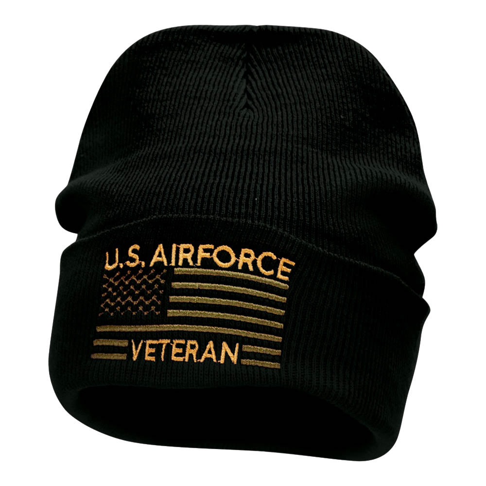 U.S. Airforce Veteran Embroidered Long Knitted Beanie - Black OSFM