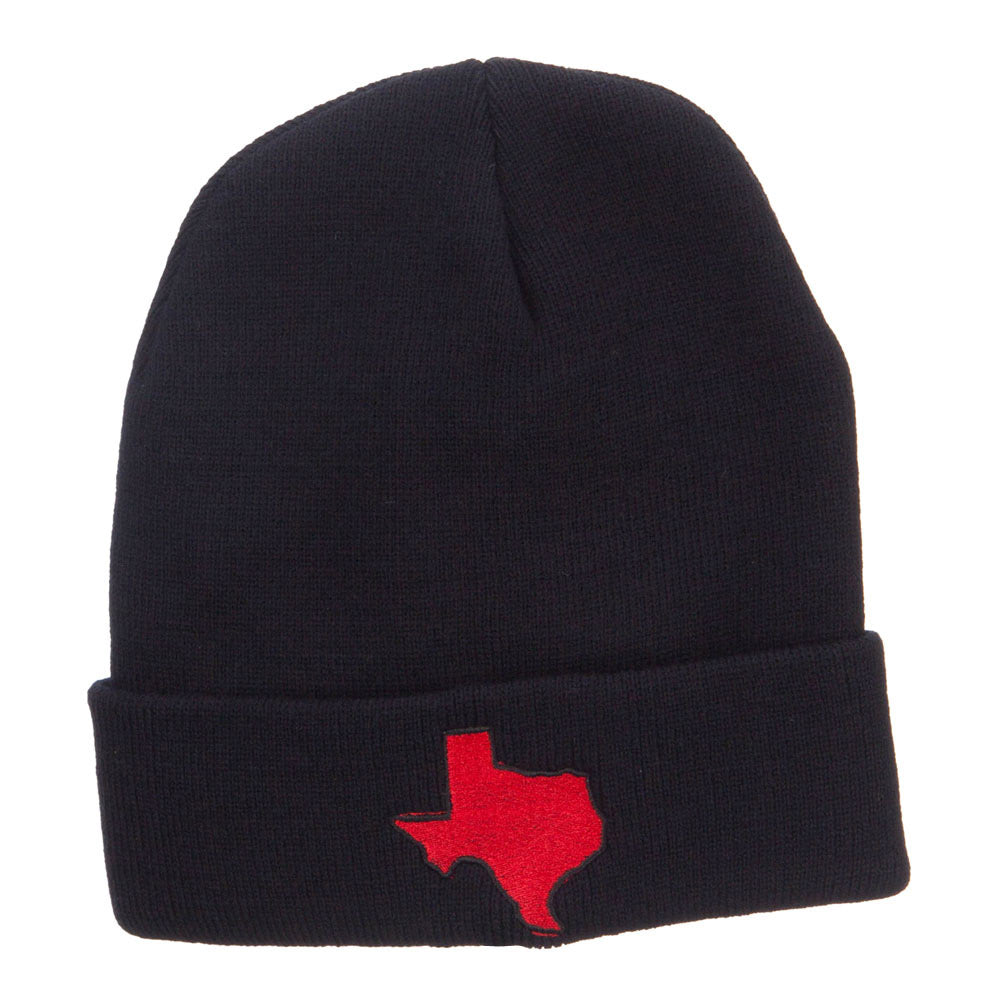 Red Texas State Map Embroidered Cuff Beanie - Black OSFM