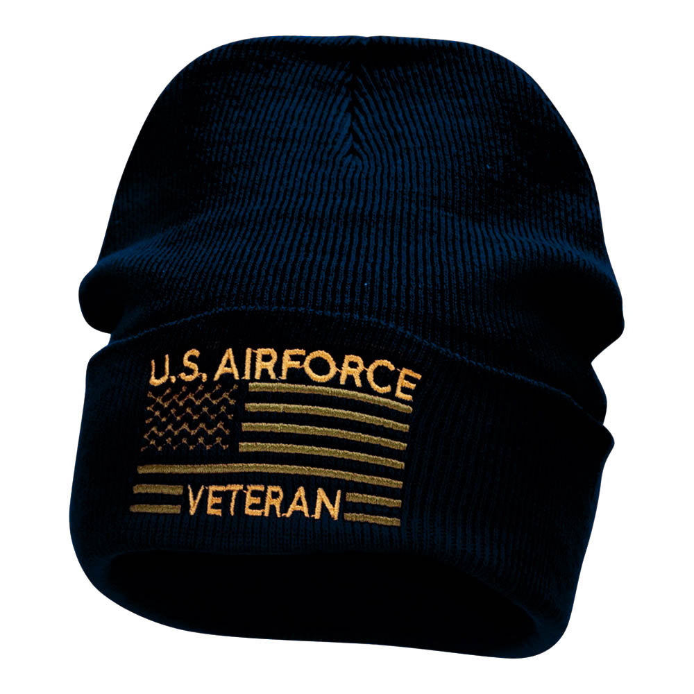U.S. Airforce Veteran Embroidered Long Knitted Beanie - Navy OSFM