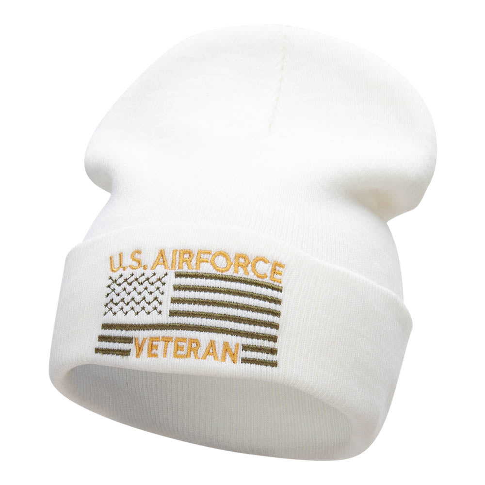 U.S. Airforce Veteran Embroidered Long Knitted Beanie - White OSFM