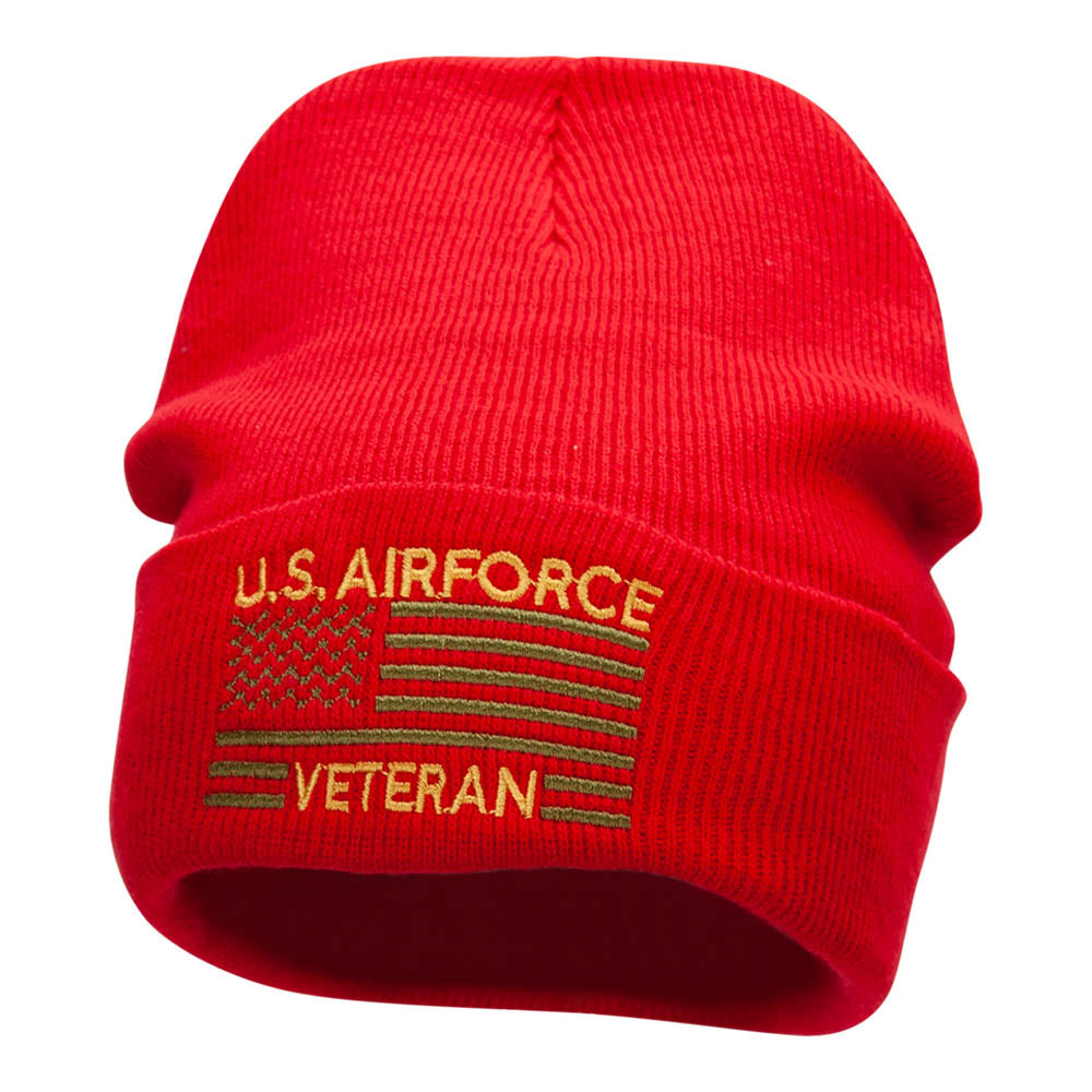 U.S. Airforce Veteran Embroidered Long Knitted Beanie - Red OSFM