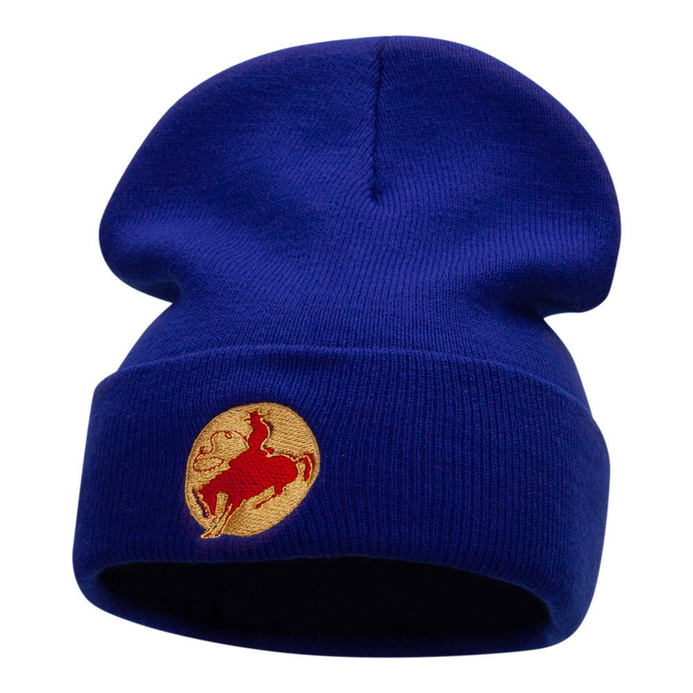 Rodeo Cowboy Logo Embroidered Long Knitted Beanie - Royal OSFM