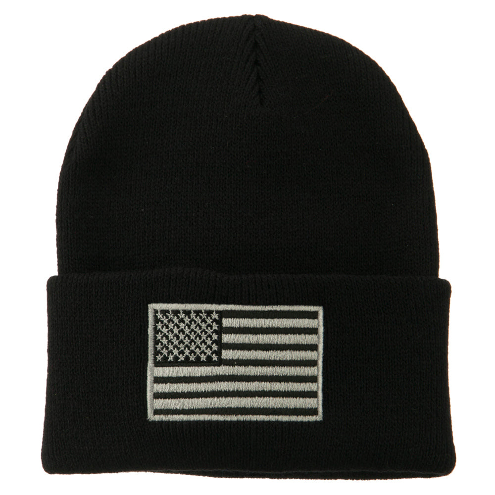 Silver American Flag Embroidered Beanie - Black OSFM