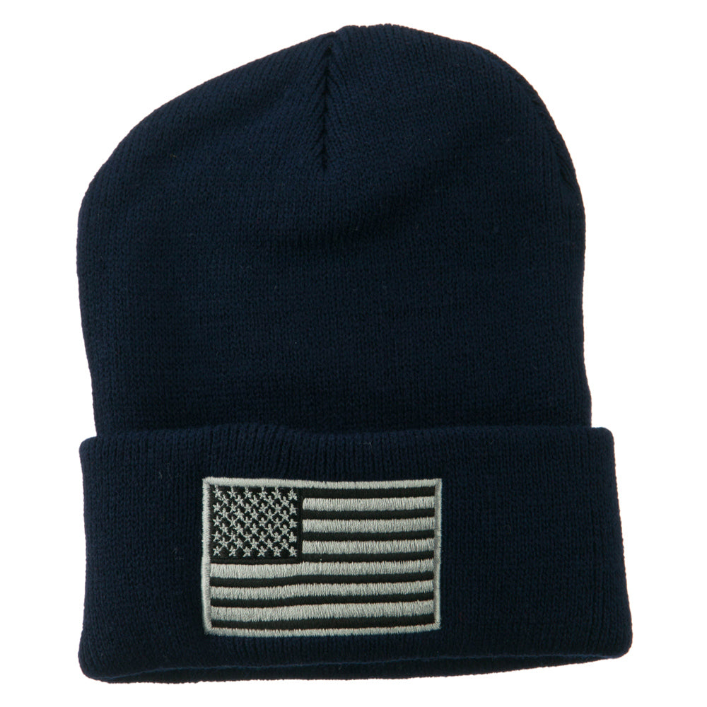 Silver American Flag Embroidered Beanie - Navy OSFM