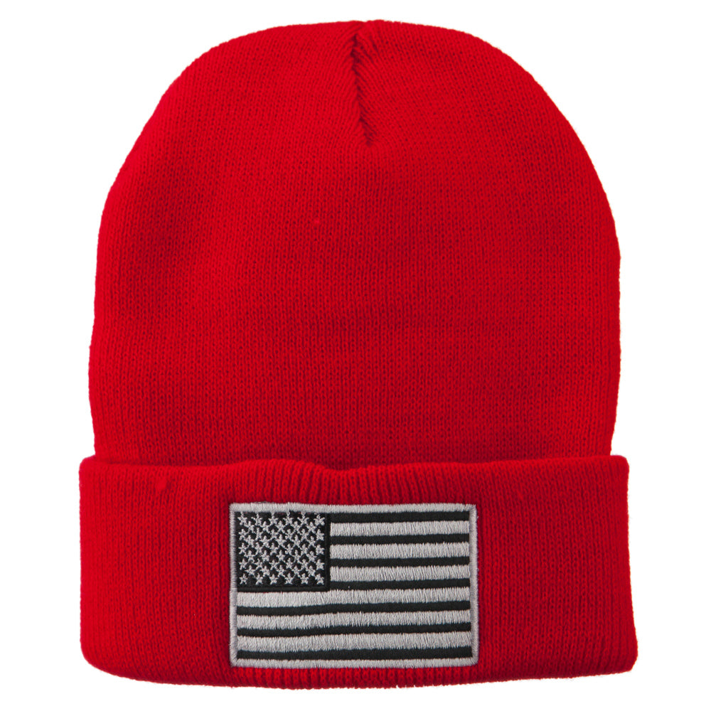 Silver American Flag Embroidered Beanie - Red OSFM