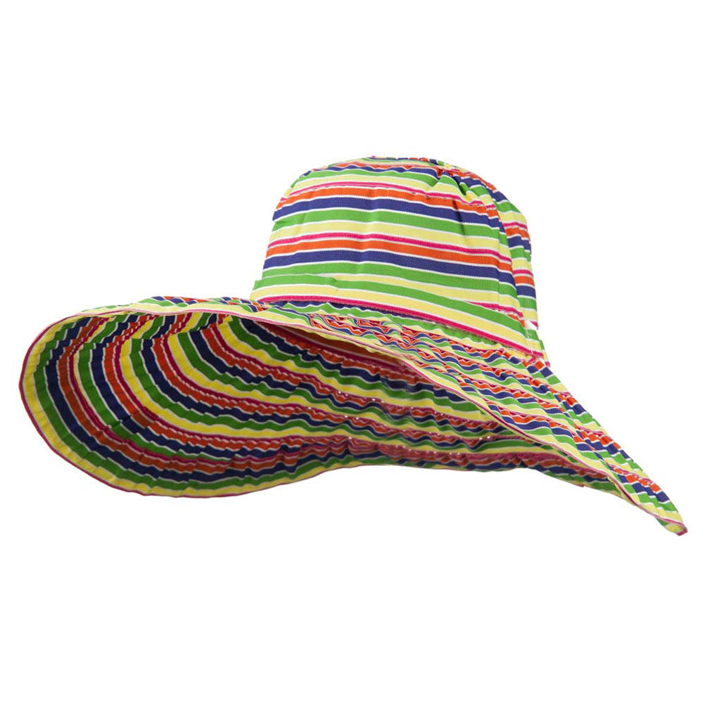 6 Inch Wide Square Buckle Brim Hat - Stripe OSFM