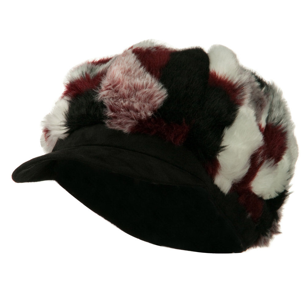 Faux Fur Suede Bill Newsboy Hat - Red OSFM