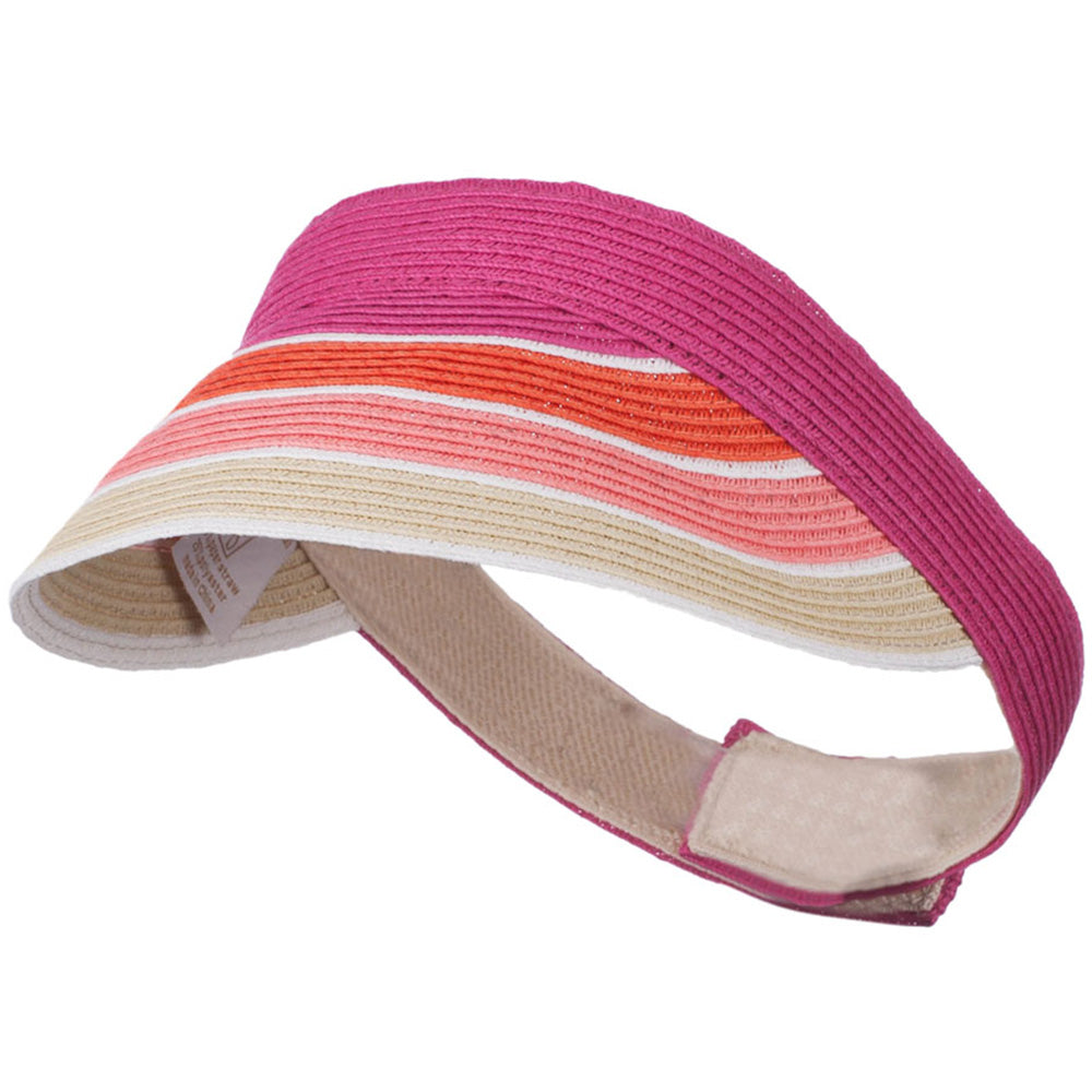 Colorful Striped Brim Paper Braid Visor - Fuchsia OSFM