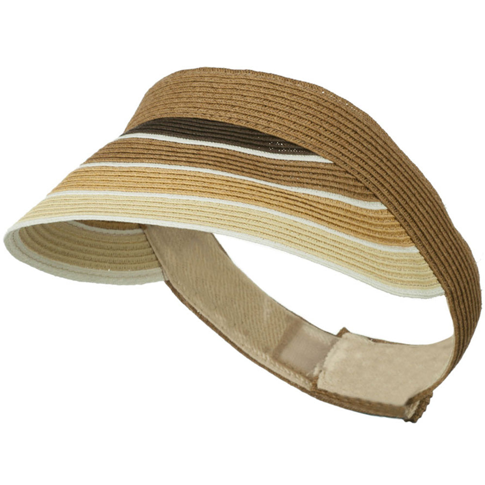 Colorful Striped Brim Paper Braid Visor - Brown OSFM