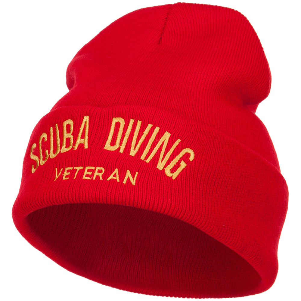 Scuba Diving Veteran Embroidered Long Beanie - Red OSFM