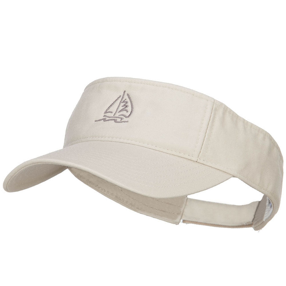 Sailboat with Wave Embroidered Washed Visor - Stone OSFM