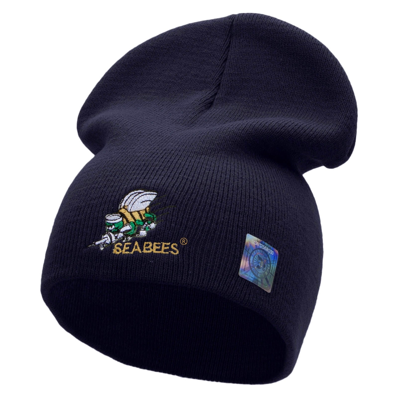 Licensed Navy Seabees Symbol Embroidered Short Beanie Made in USA - Navy OSFM